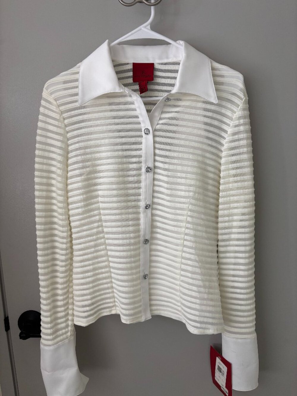 NWT JS Collections Petite Ivory Sheer Stripe Button Front Top Size 12P